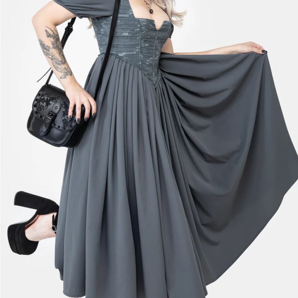 Disturbia Slain Puff Sleeve Corset Midi Dress - Picture 2 of 12